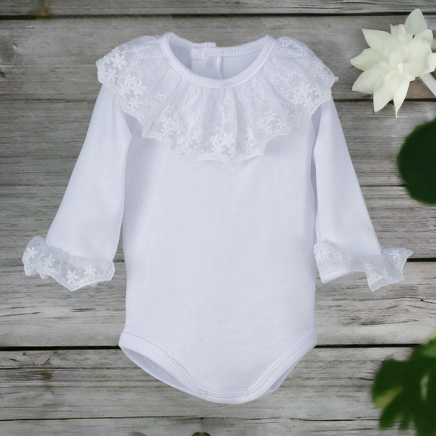 White Ruffle Lace Collar Bodysuit