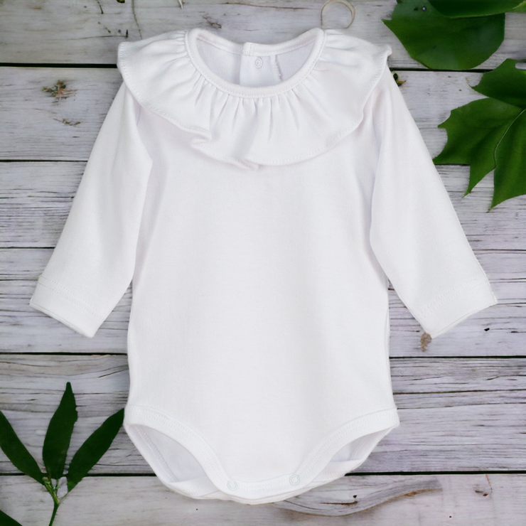 White Ruffle Collar Bodysuit