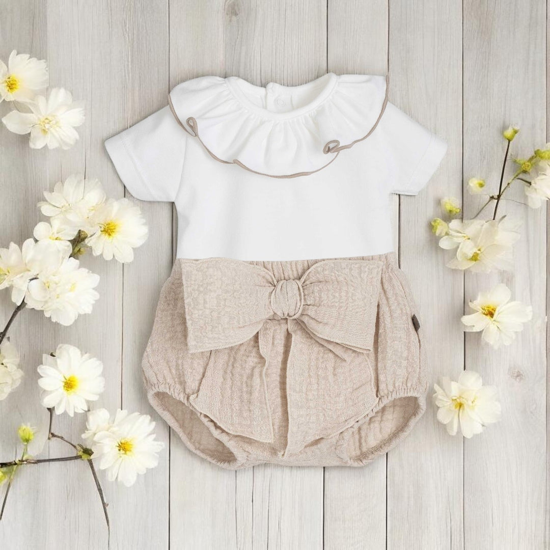 Calamaro White Bodysuit & Sand Bloomers