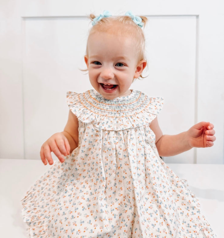Ivory & Blue Floral Dress & Bloomers