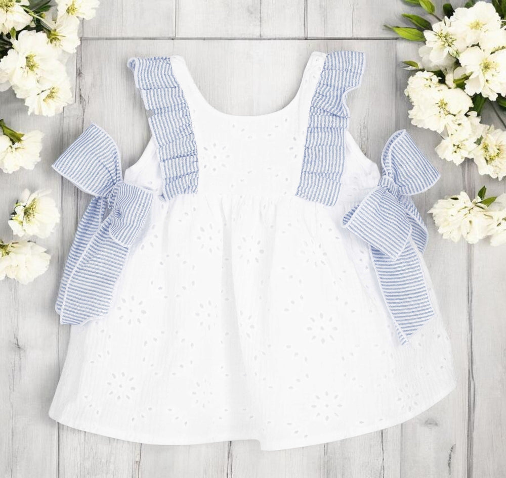 Calamaro White & Blue Broderie Anglaise Dress