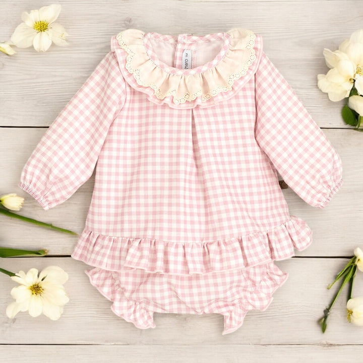 Calamaro Pink & Cream Chequered Top & Bloomers