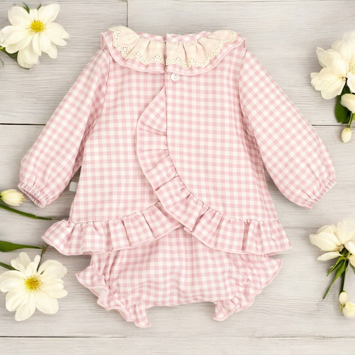Calamaro Pink & Cream Chequered Top & Bloomers
