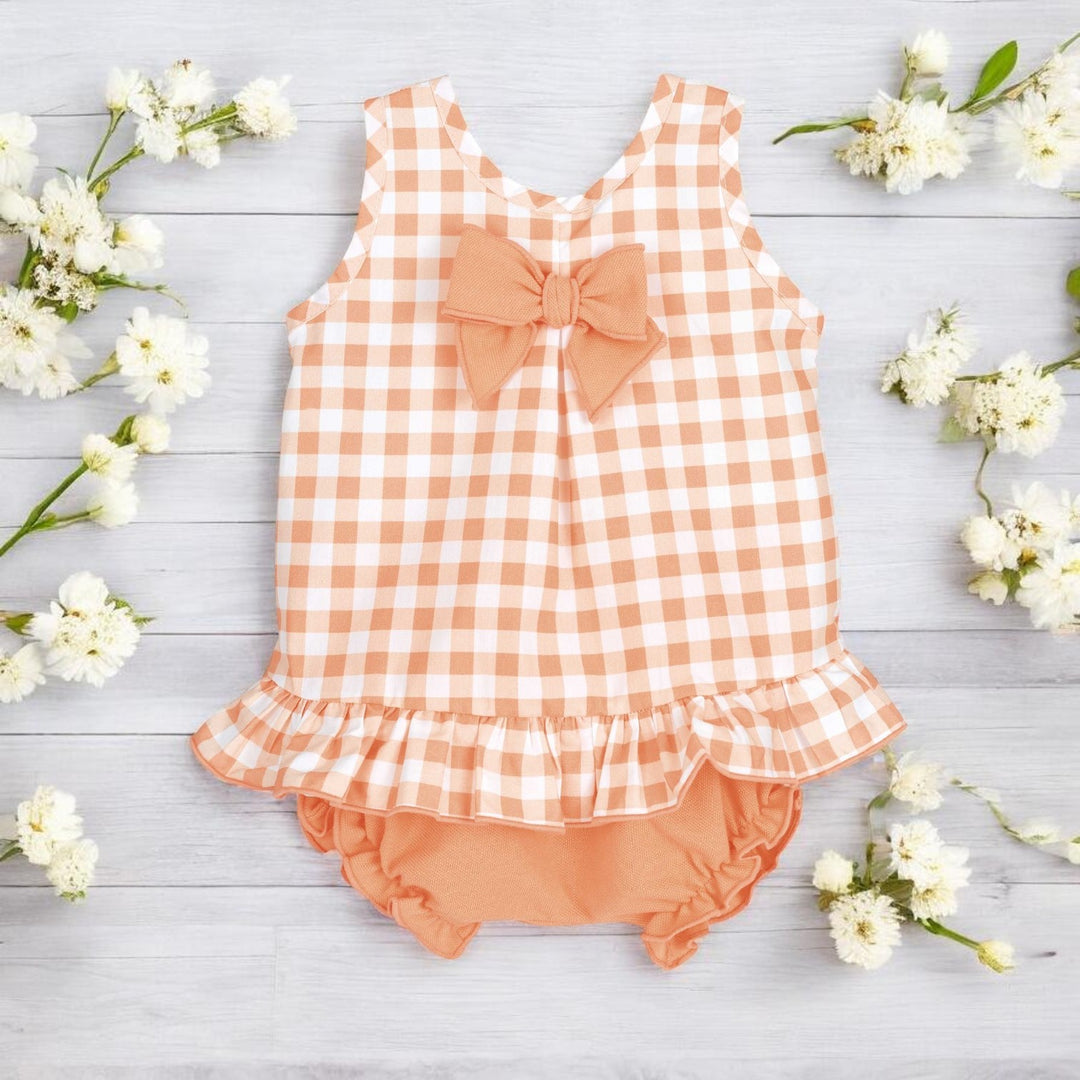 Calamaro Peach & White Gingham Top & Bloomers