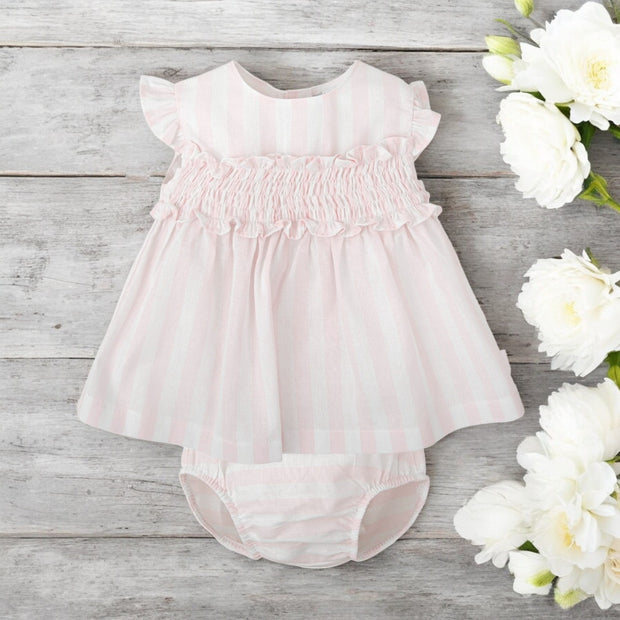 Tutton Piccolo Pink & White Candy Stripe Dress & Bloomers