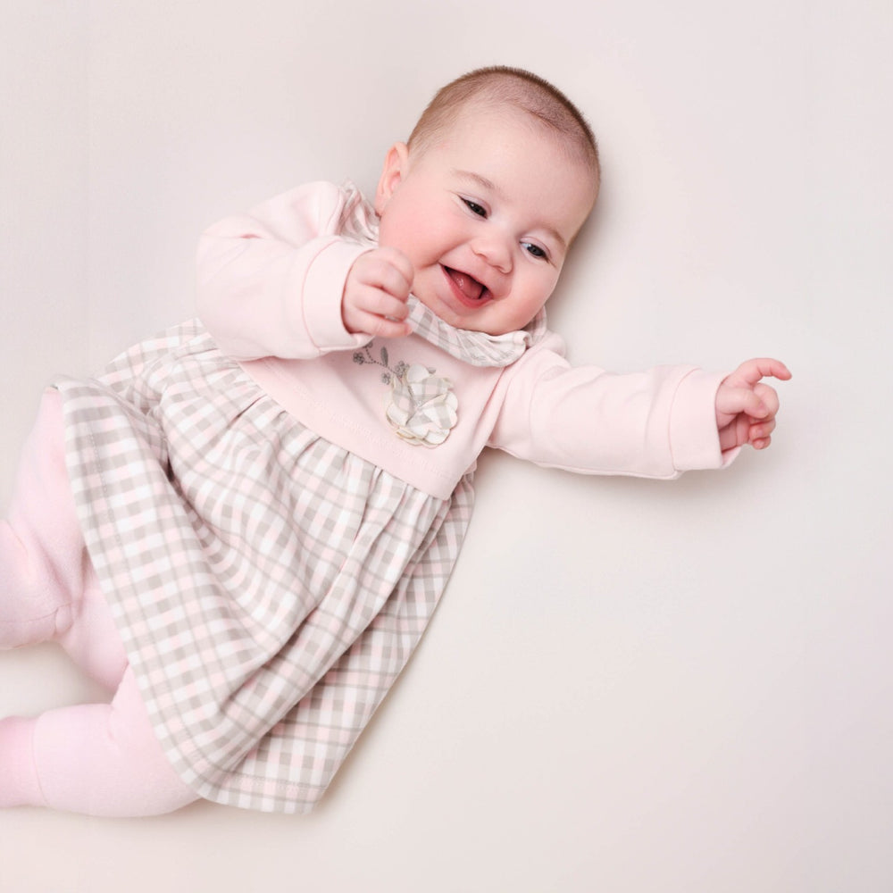 Tutto Piccolo Pink & Grey Gingham Dress & Tights