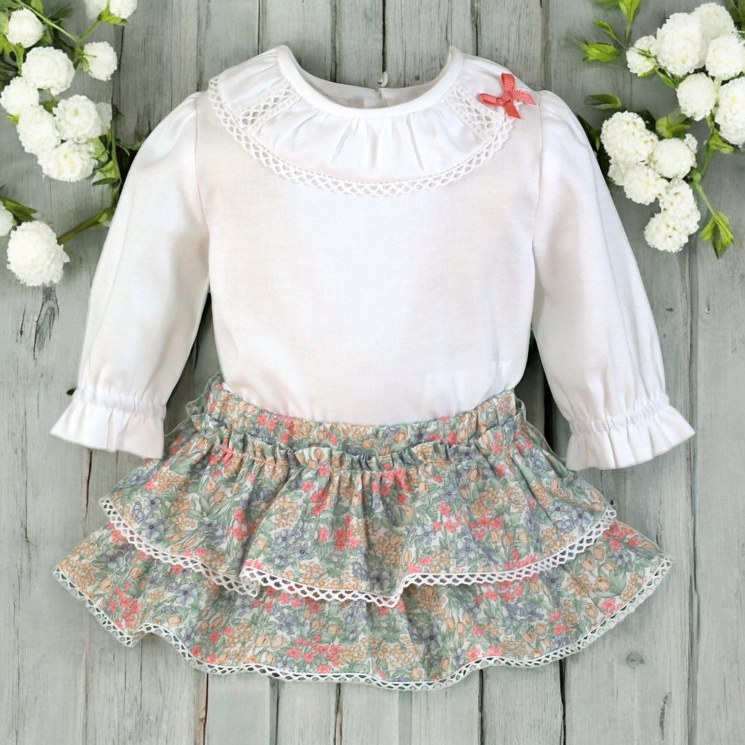 Miranda White Blouse & Floral Ruffle Bloomers