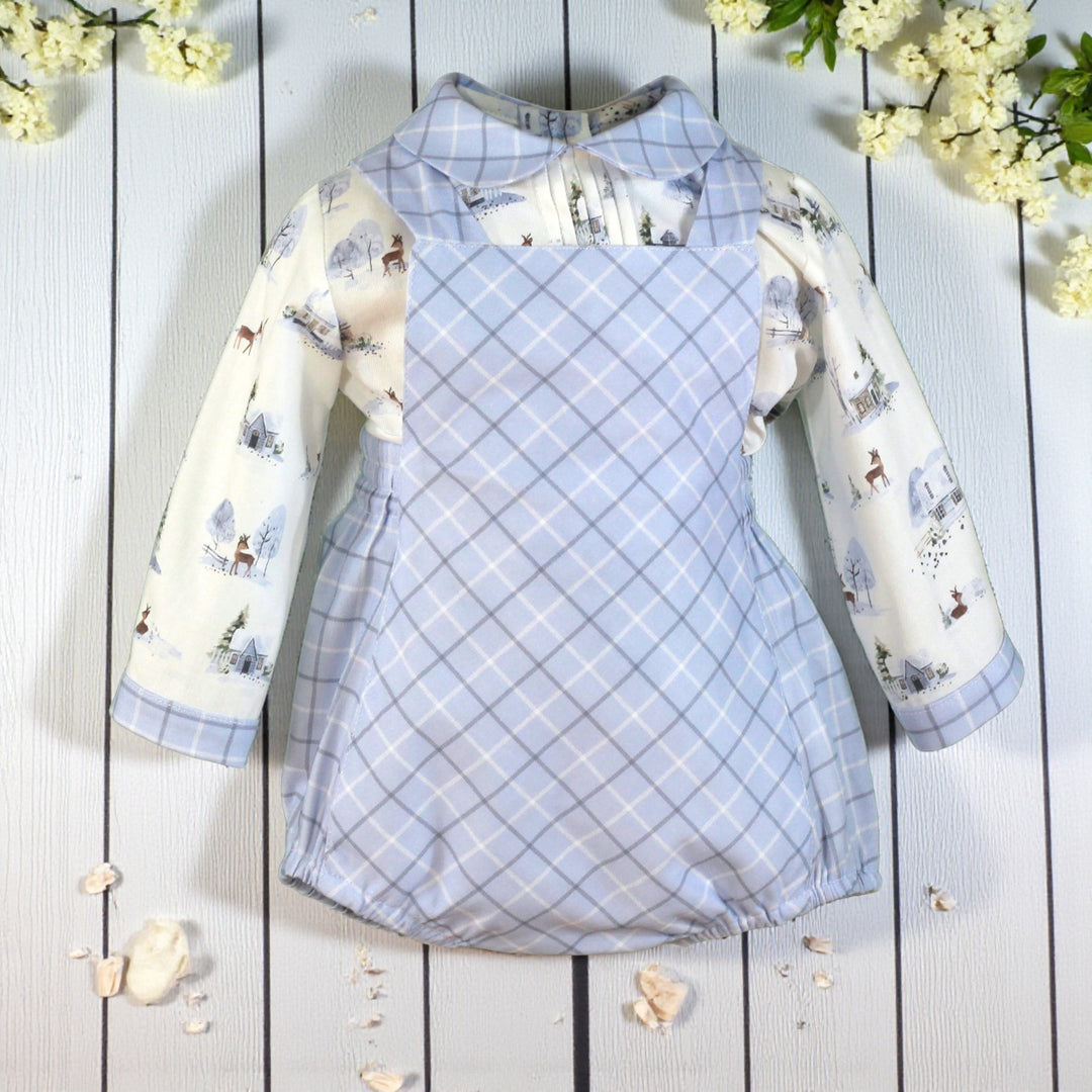 Miranda Shirt & Blue & Grey Dungaree Romper Set