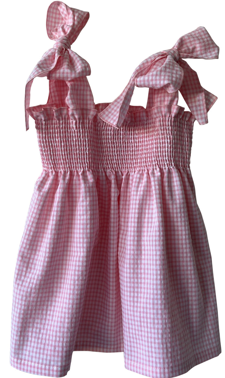 Pink & White Strappy Gingham Dress