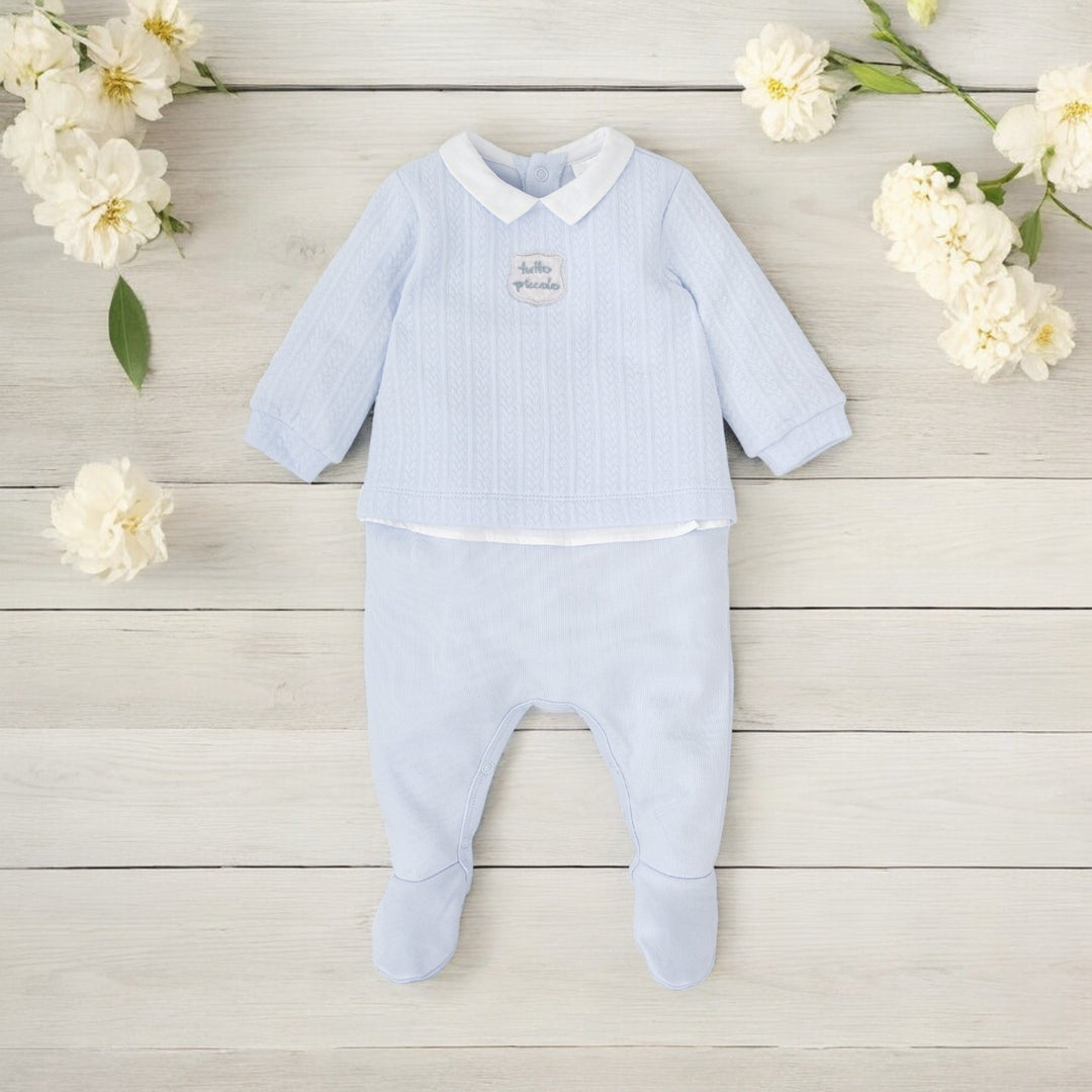 Tutto Piccolo Blue Jacquard Mock 2 Piece Sleepsuit