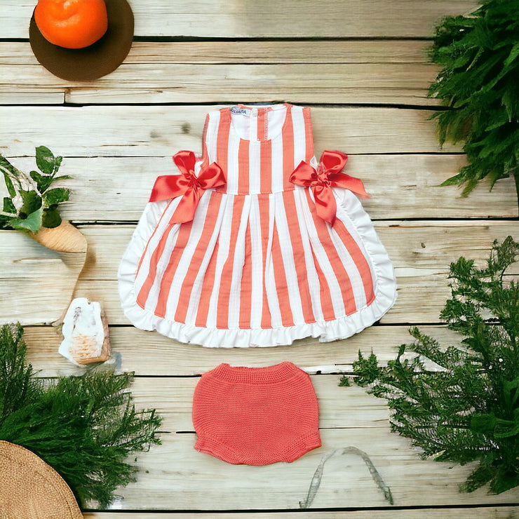 Coral & White Candy Stripe Tabard Dress
