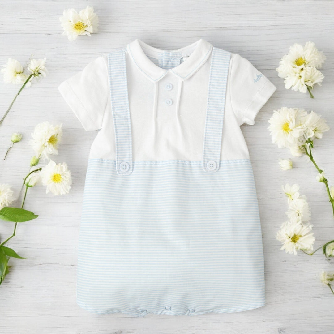 Tutto Piccolo Blue & White Stripe Romper Front