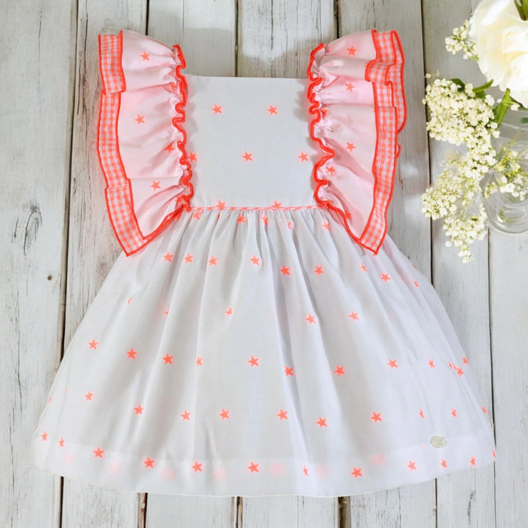 Miranda White & Fluorescent Orange Star Dress