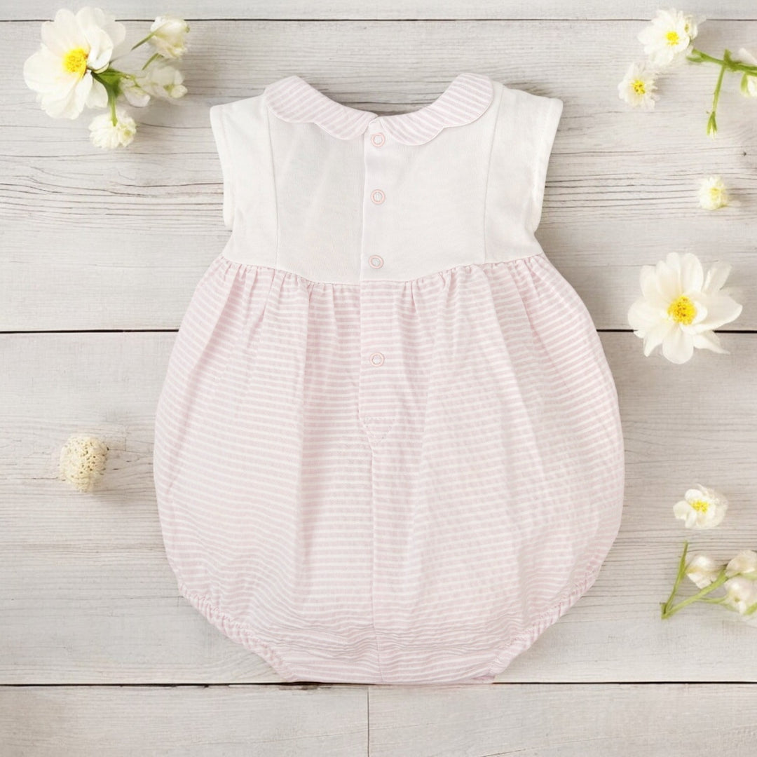 Tutto Piccolo Pink & White Stripe Romper Back