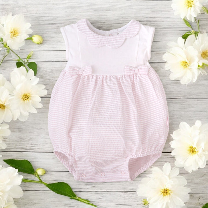 Tutto Piccolo Pink & White Stripe Romper Front