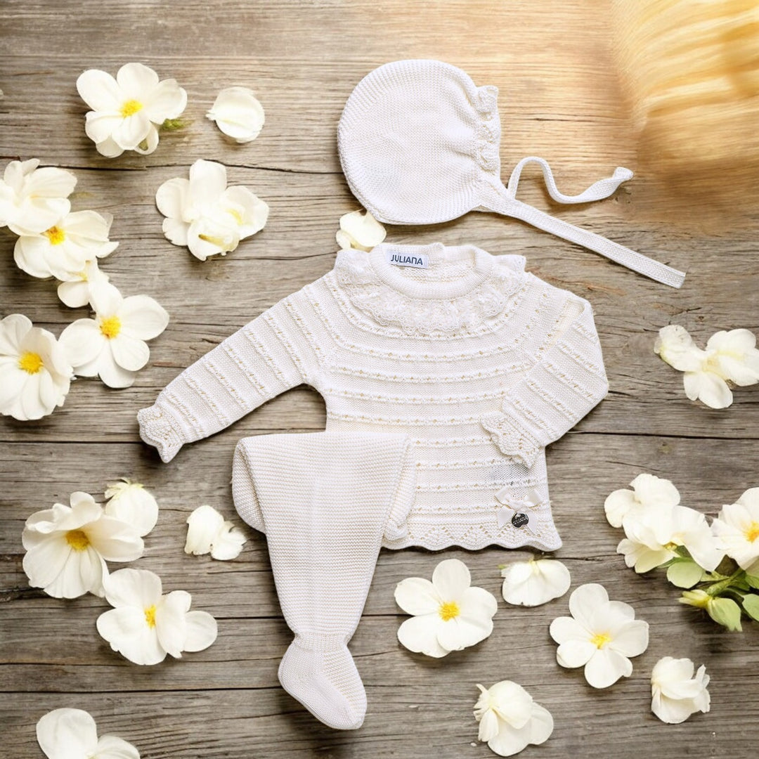Juliana Cream & Lace Three Piece Knitted Set