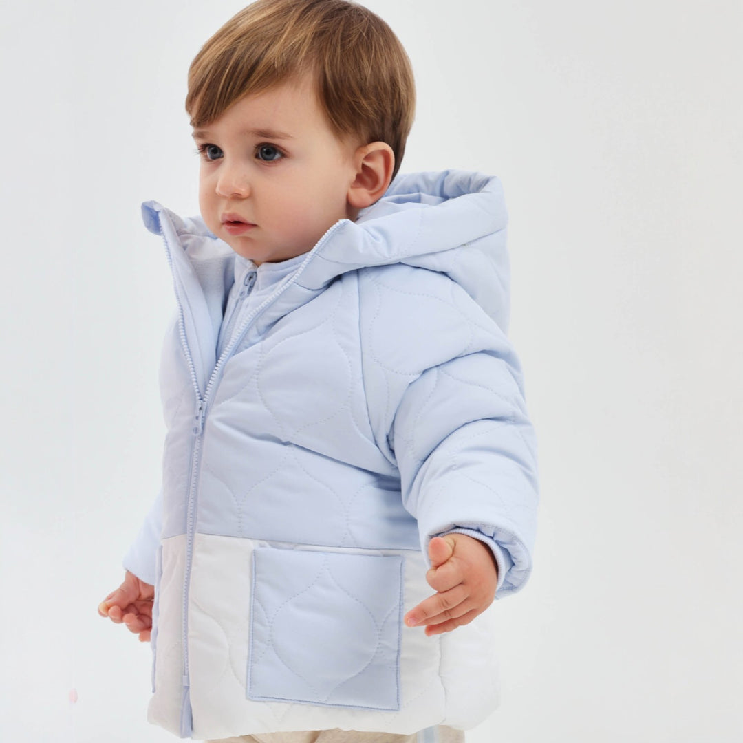 Tutto Piccolo Blue & White Padded Hooded Parka