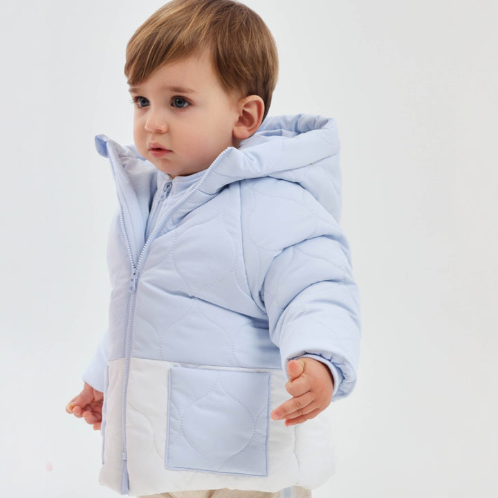 Tutto Piccolo Blue & White Padded Hooded Parka