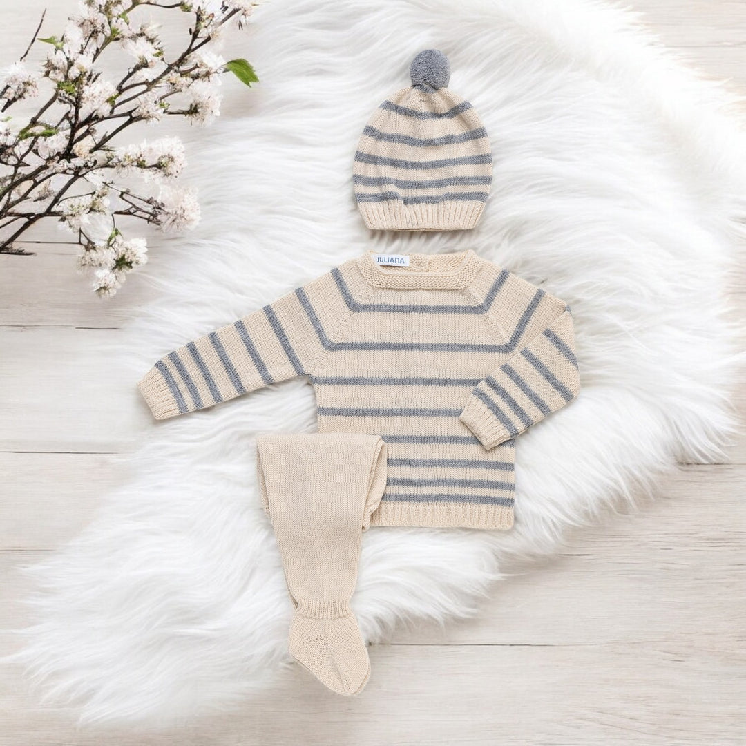 Juliana Butter Cream & Grey Stripe Knitted Set