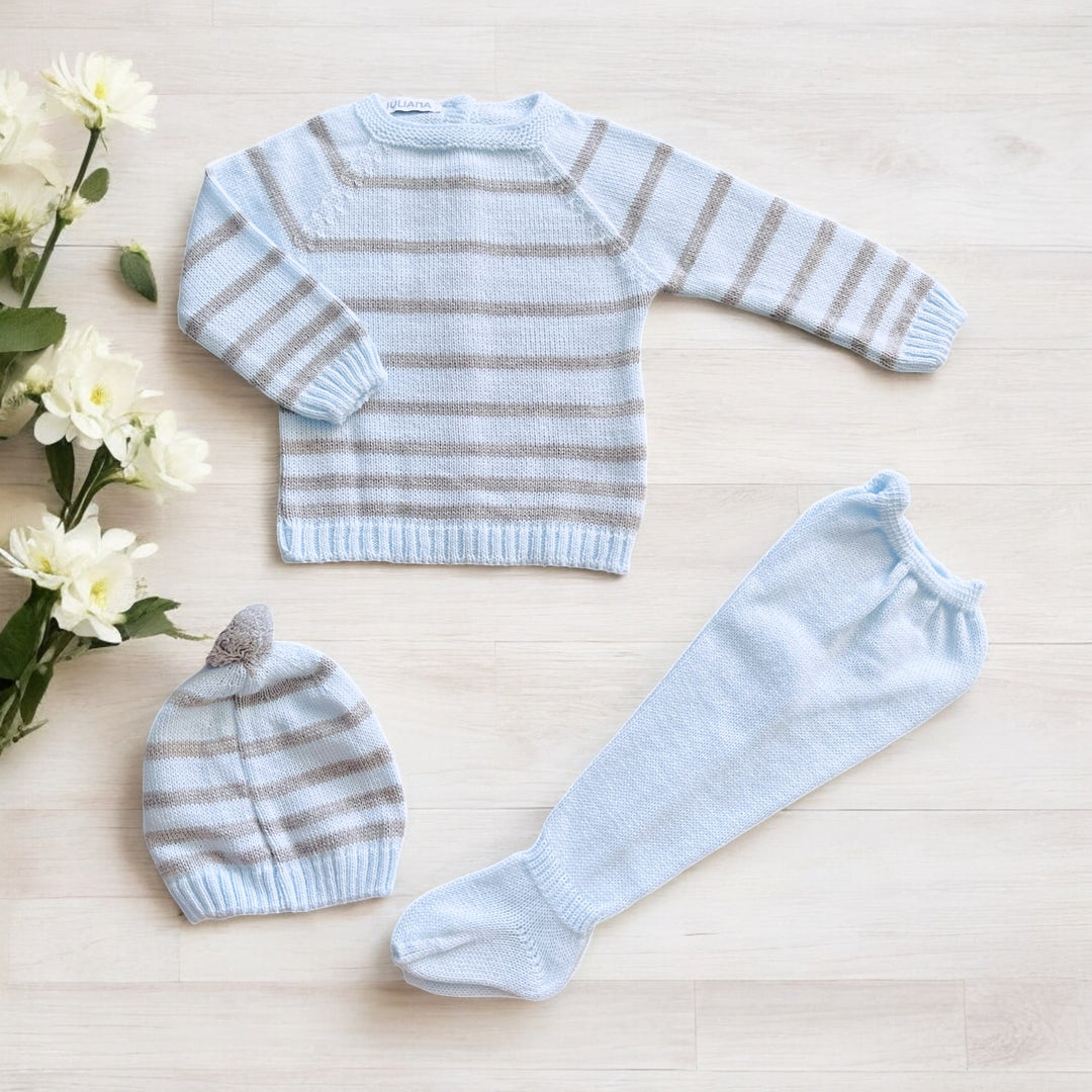 Juliana Blue & Grey Stripe Knitted Set