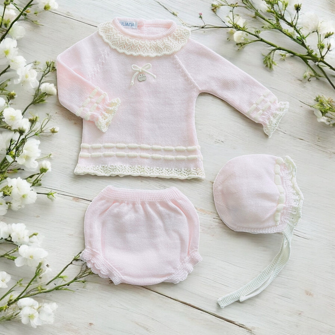 Juliana Pink & Cream Knitted Jam Pants Set