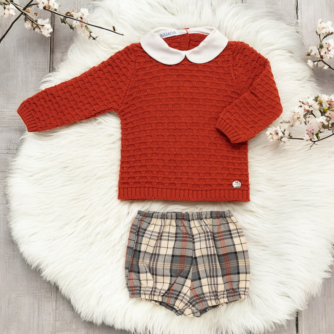 Juliana Russet Top & Grey Autumnal Tartan Jam Pants