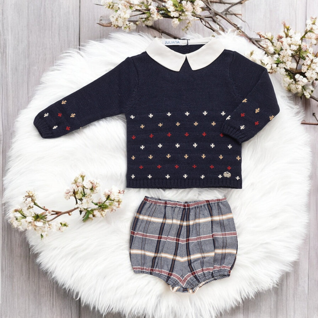 Juliana Navy Knitted Top & Tartan Jam Pants Set