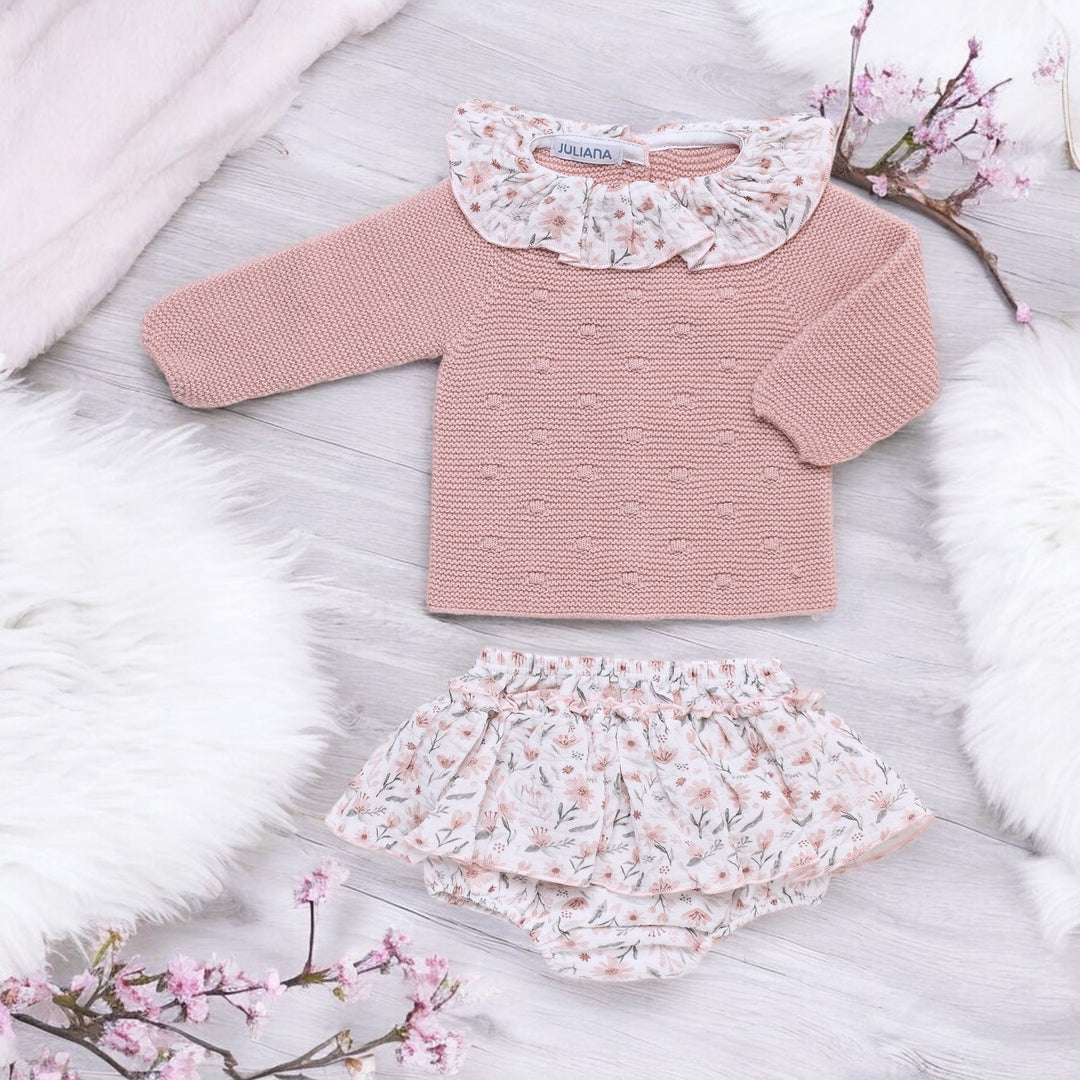 Juliana Rose Pink Top & Floral Bloomer Skirt Set