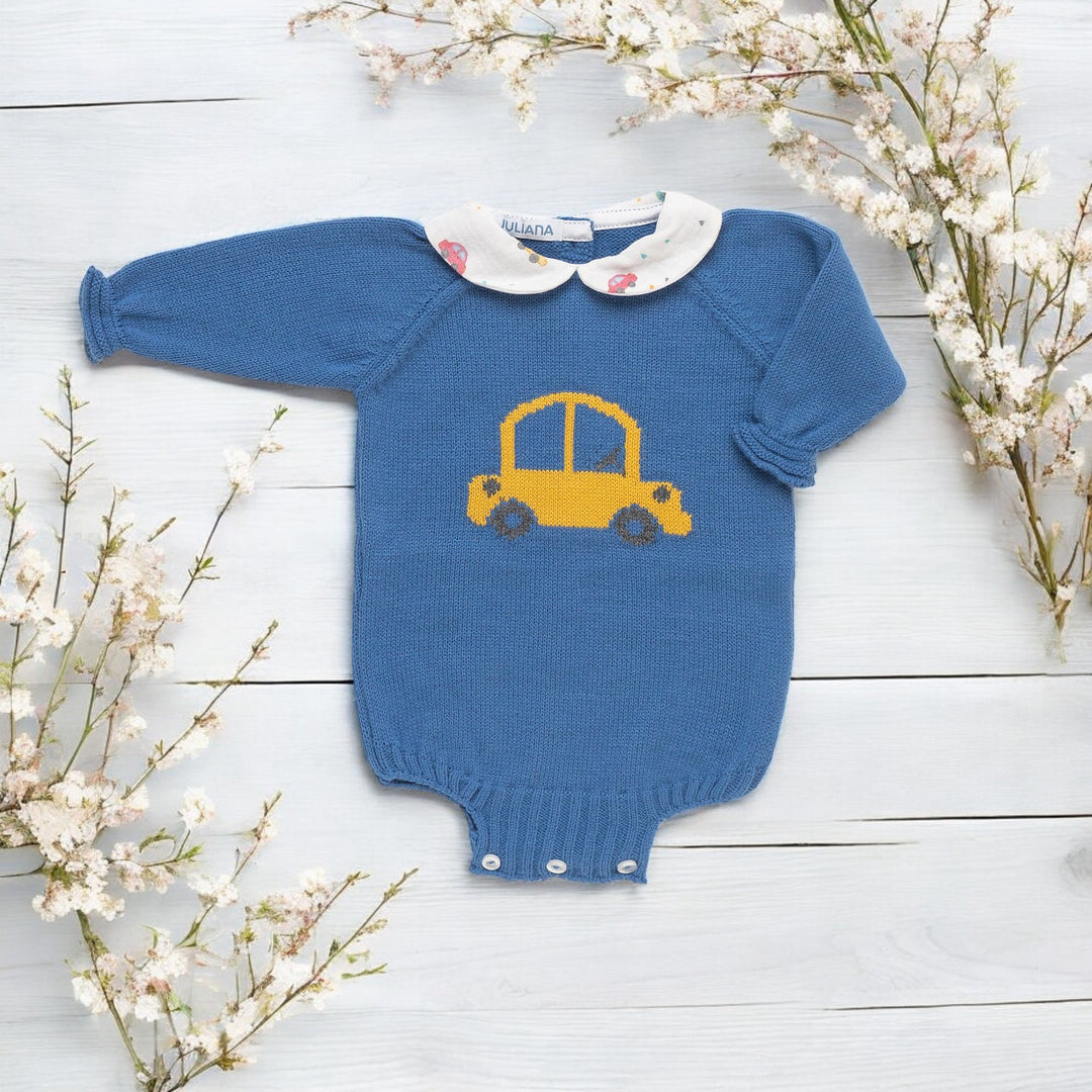 Juliana Blue Knitted 'Car' Romper