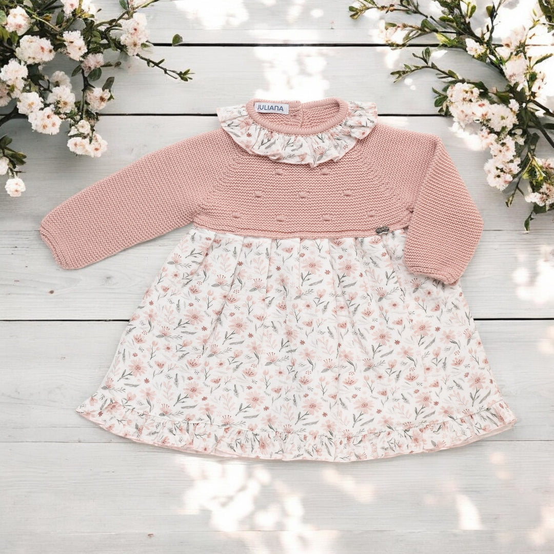 Juliana Rose Pink Half Knit Floral Dress
