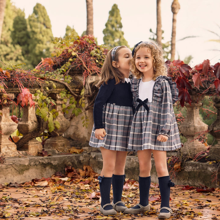 Juliana Navy Half Knit & Tartan Dress