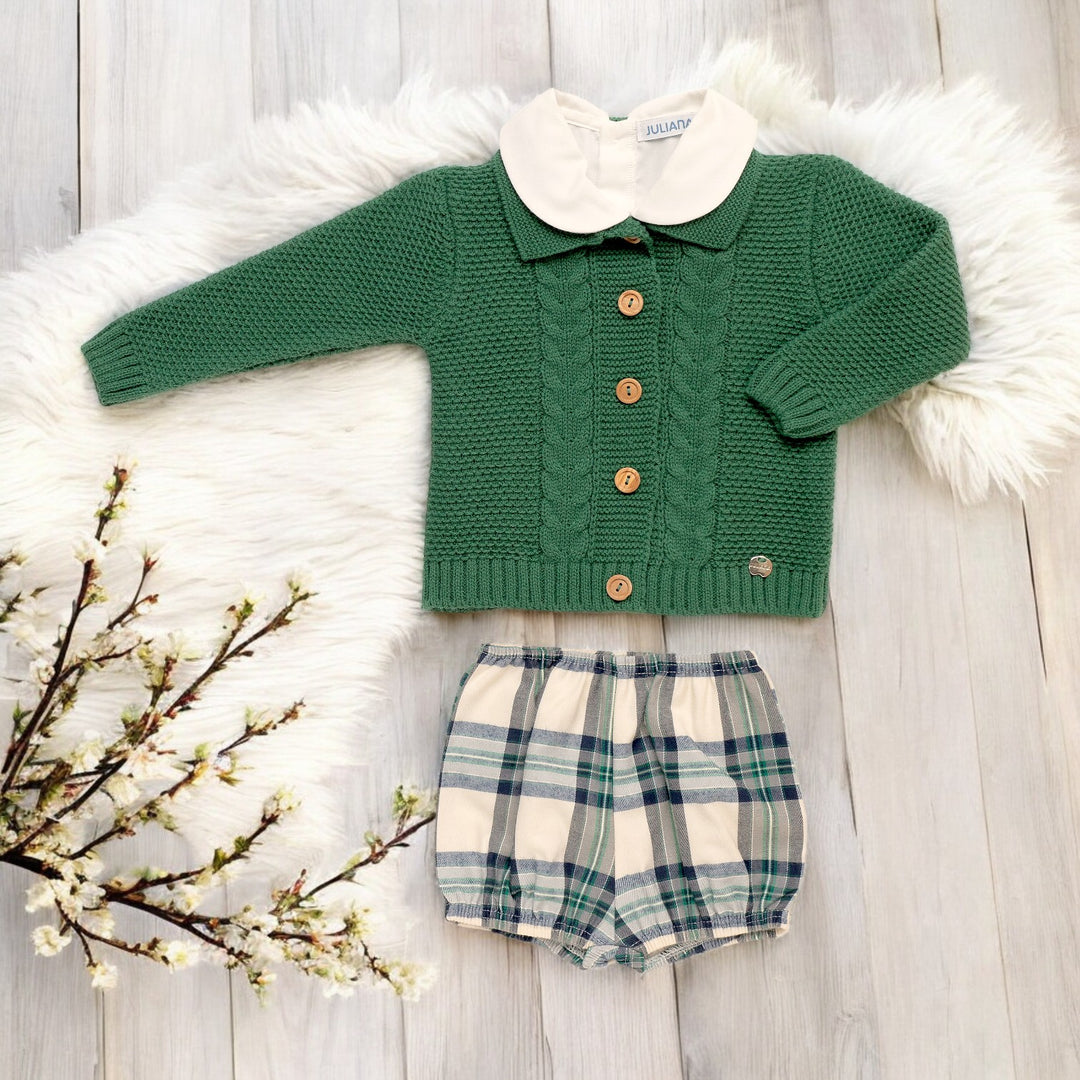 Juliana Green Knitted Cardigan & Tartan Pant Set
