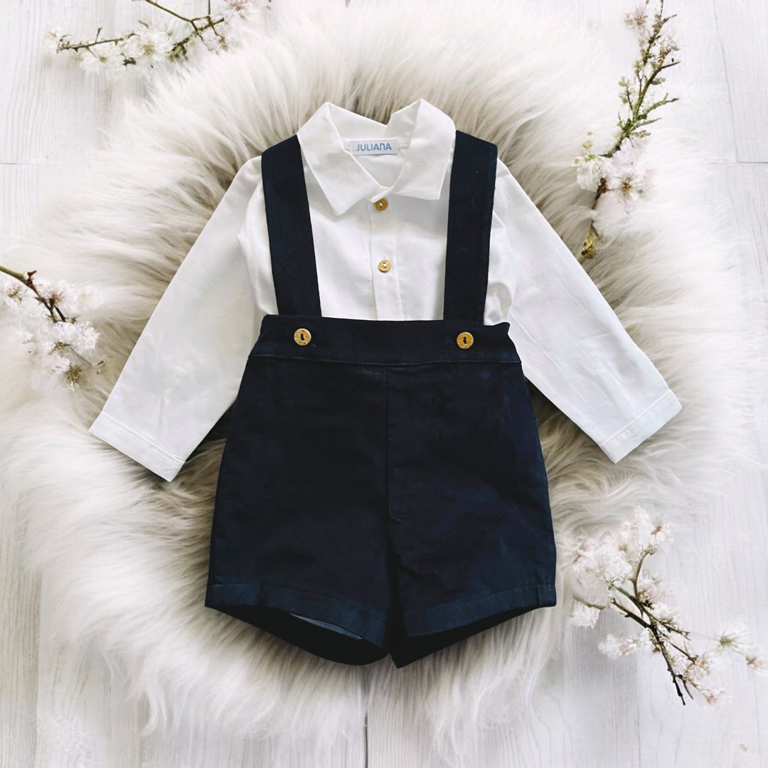 Juliana Navy Blue Velvet Dungaree Short Set