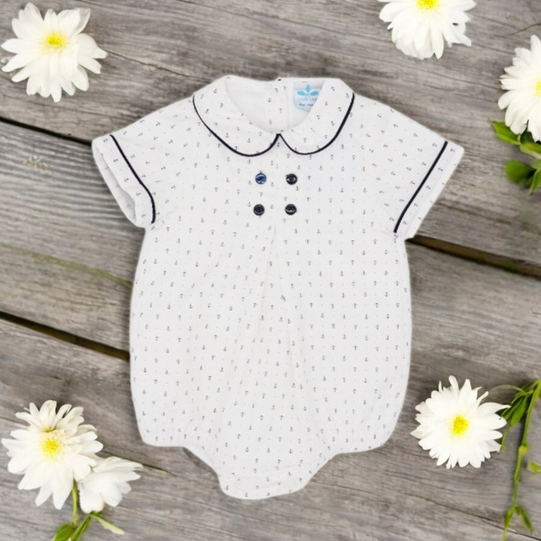 Sardon  White & Navy Anchor Romper