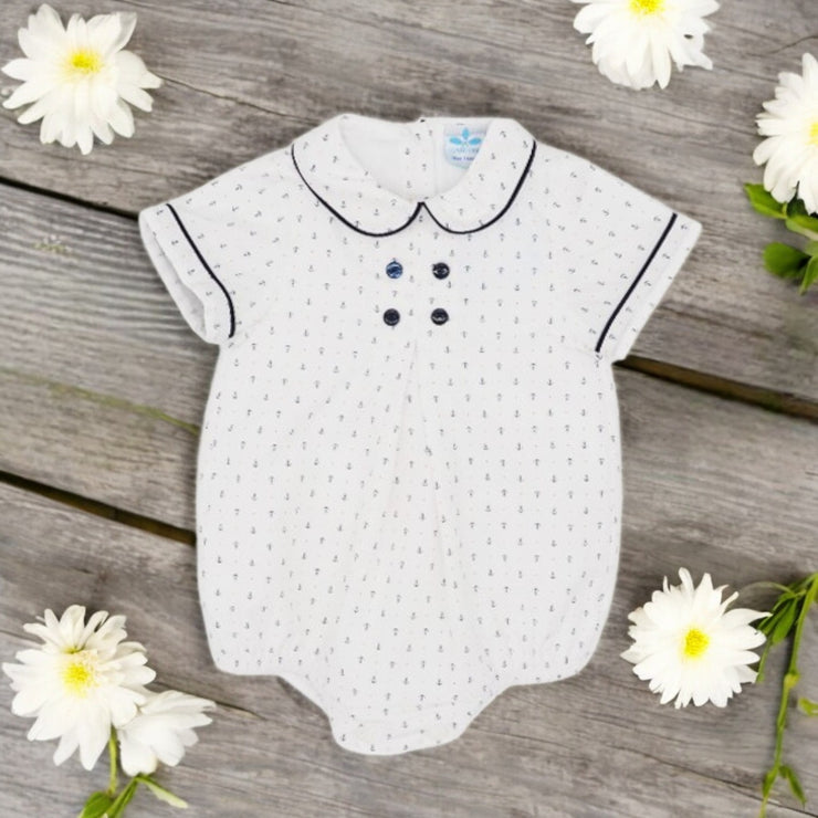 Sardon  White & Navy Anchor Romper