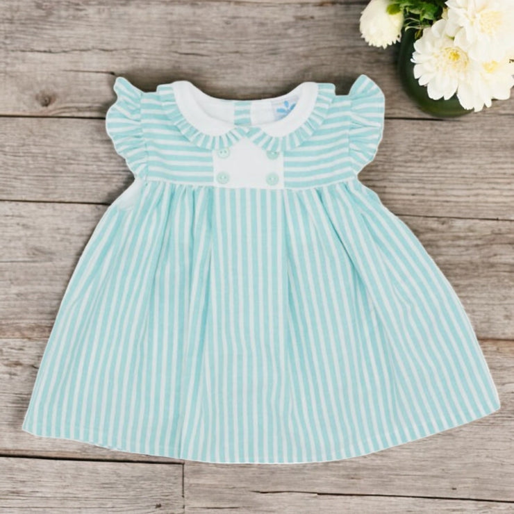 Sardon Green & White Stripe Ruffle Dress