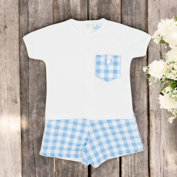 Sardon Blue & White Gingham Top & Shorts