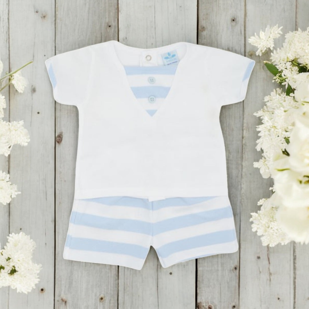 Sardon White Pique Tee & Stripe Shorts