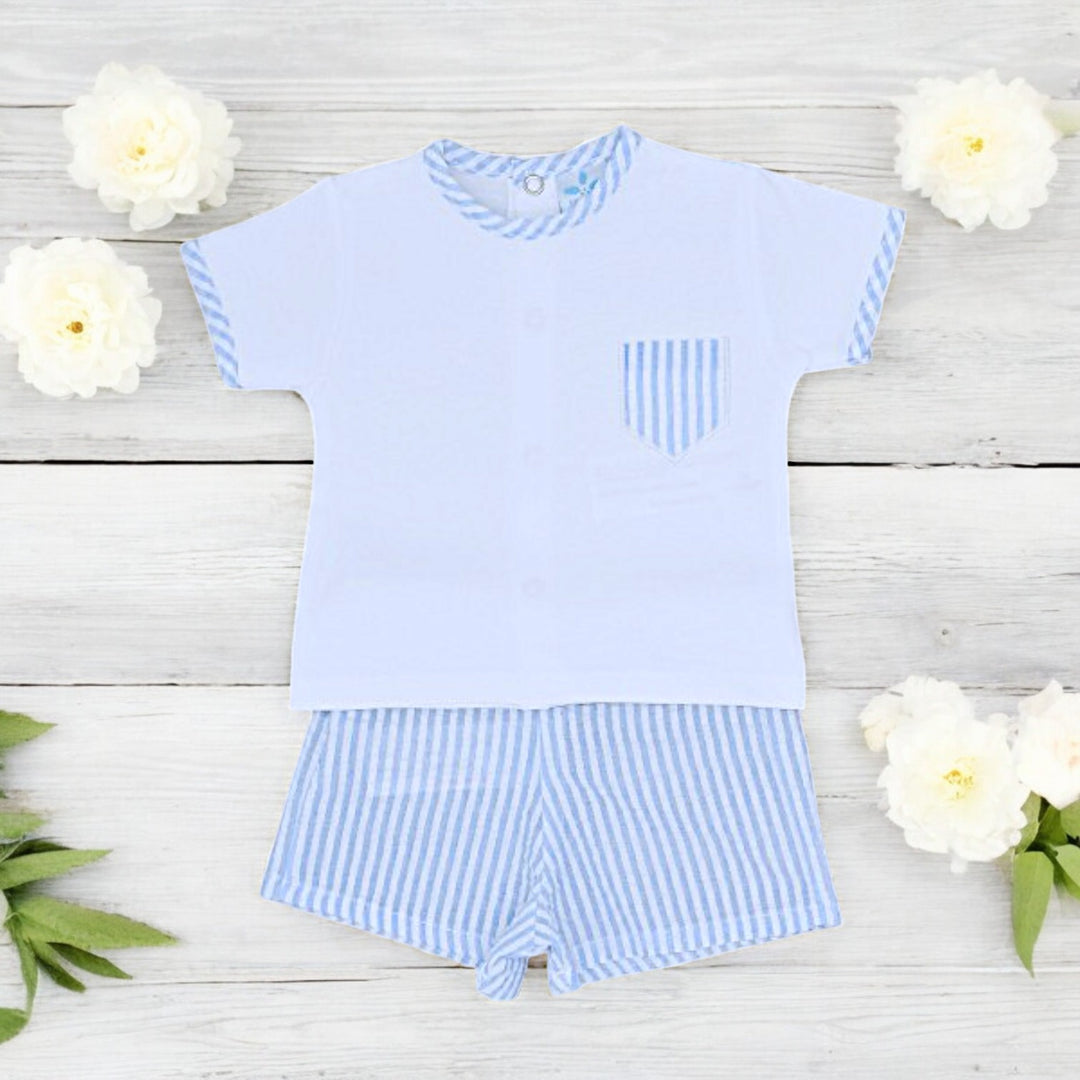 Sardon White & Blue Tee & Stripe Shorts