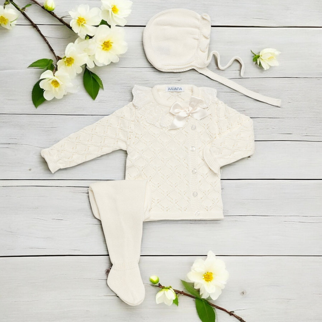 Juliana Cream & Lace Three Piece Knitted Set