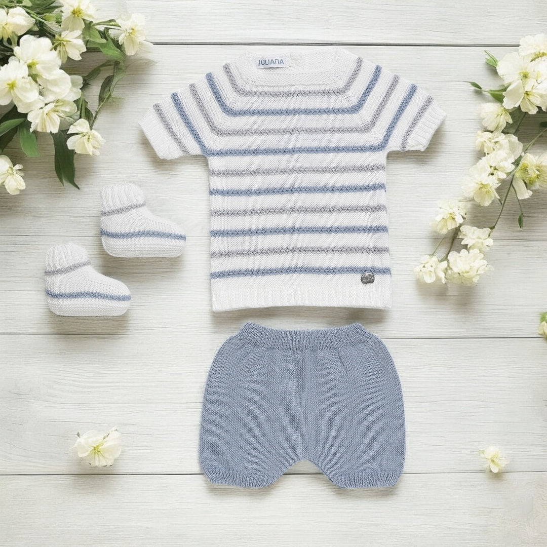 Juliana White & Dusky Blue Beige Top & Short Set