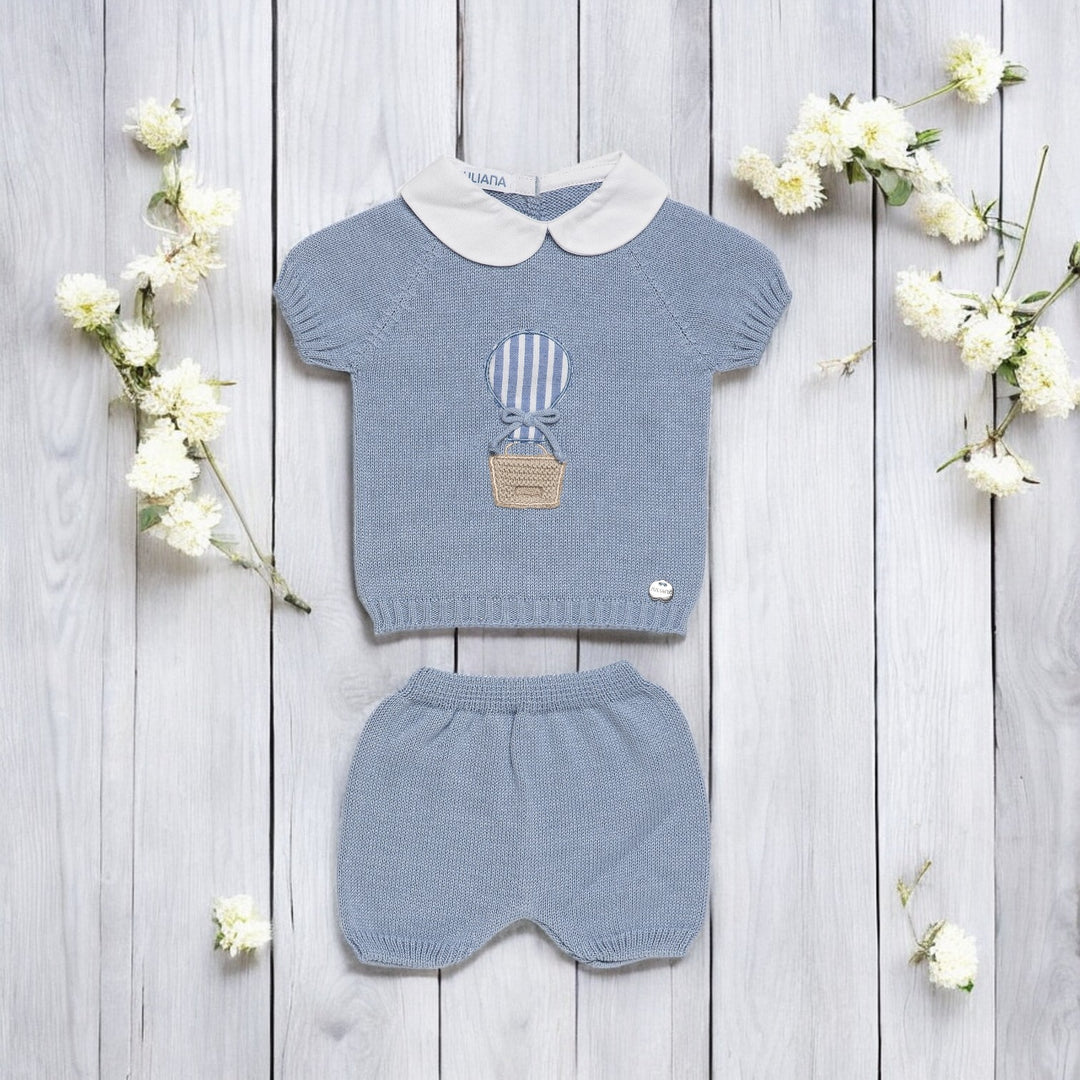 Juliana Dusky Blue Knitted Balloon Top & Short Set