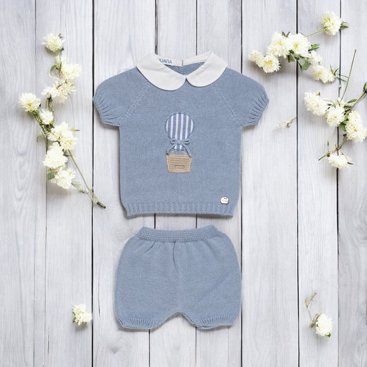 Juliana Dusky Blue Knitted Balloon Top & Short Set