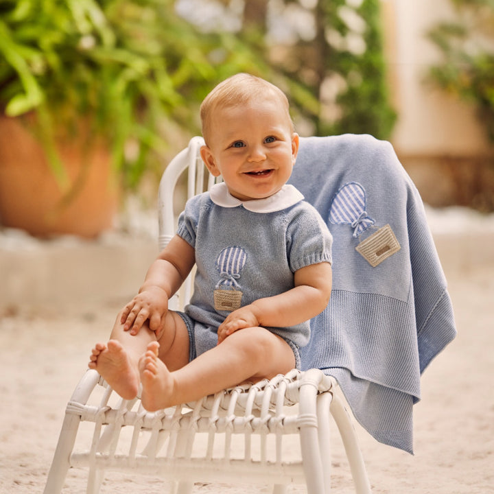 Dusky Blue Knitted Balloon Top & Short Set