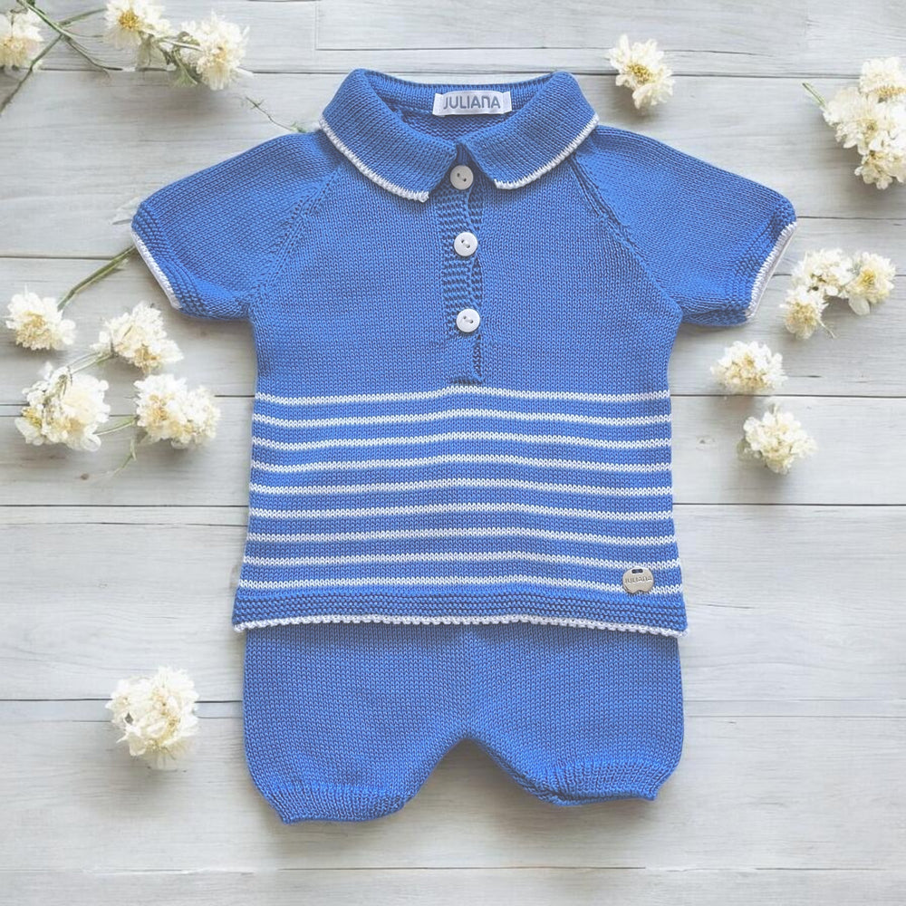 Juliana Blue Knitted Polo & Short Set
