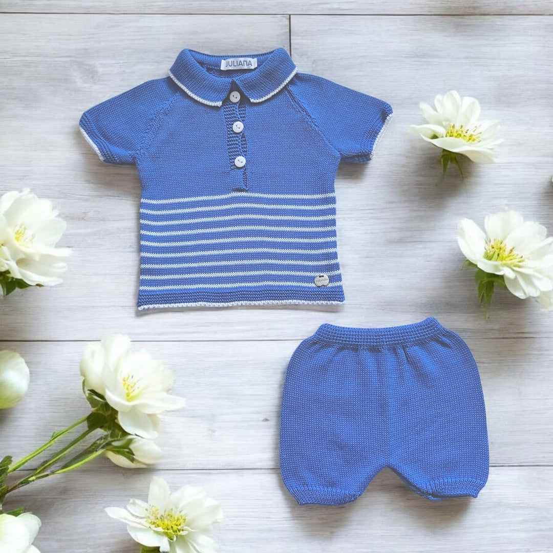 Juliana Blue Knitted Polo & Short Set