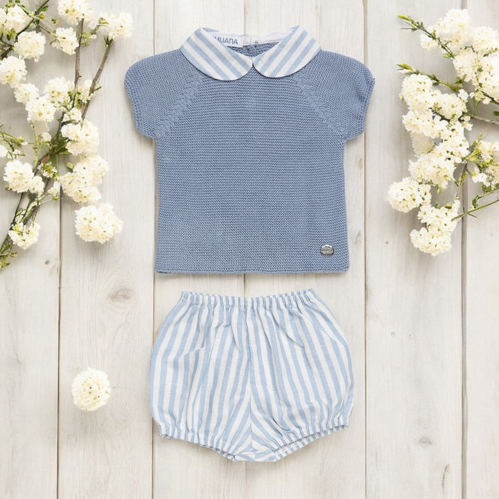 Juliana Dusky Blue Knitted Top & Candy Stripe Jam Pants