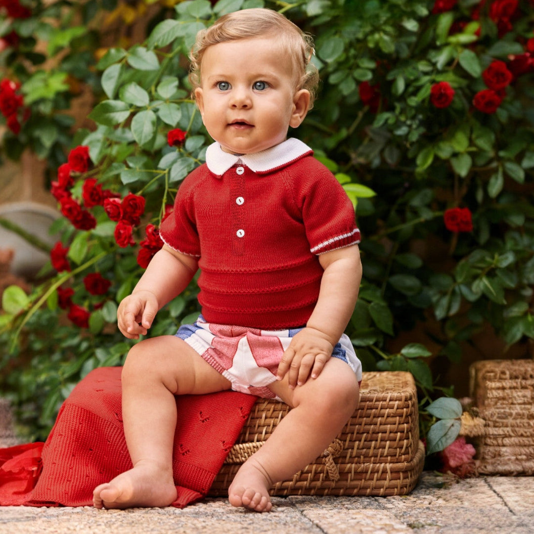 Juliana Red Knitted Top & Stripe Jam Pants Set