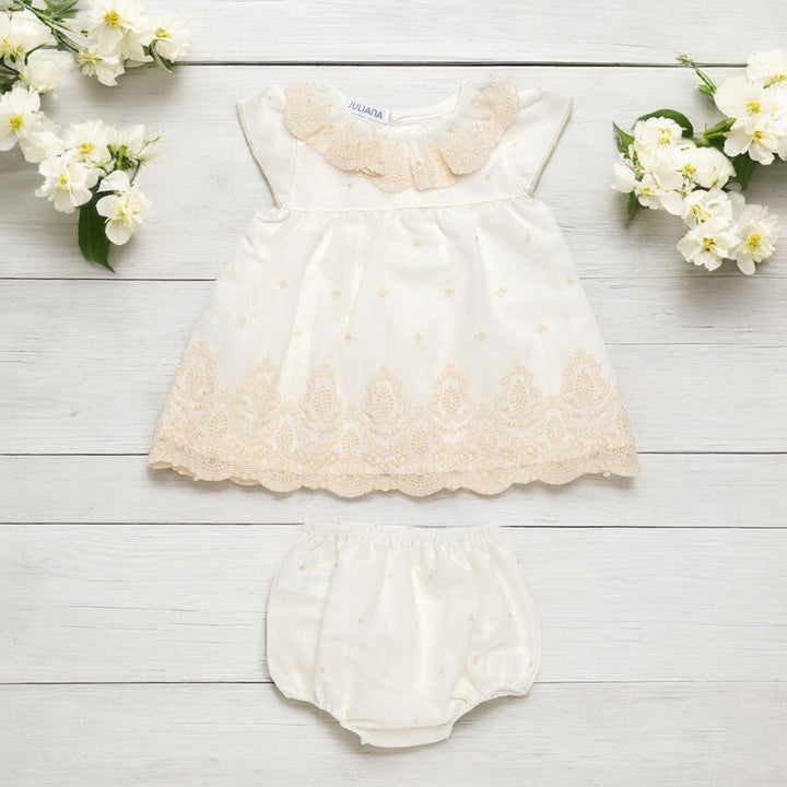 Cream & Beige Lace Dress & Bloomers