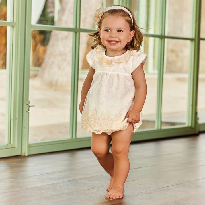 Juliana Cream & Beige Lace Dress & Bloomers